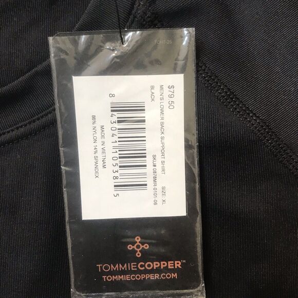 NWT $79 Tommie Copper Mens Lower Back Support Shirt Black XL Compression S/S NEW - Picture 3 of 10